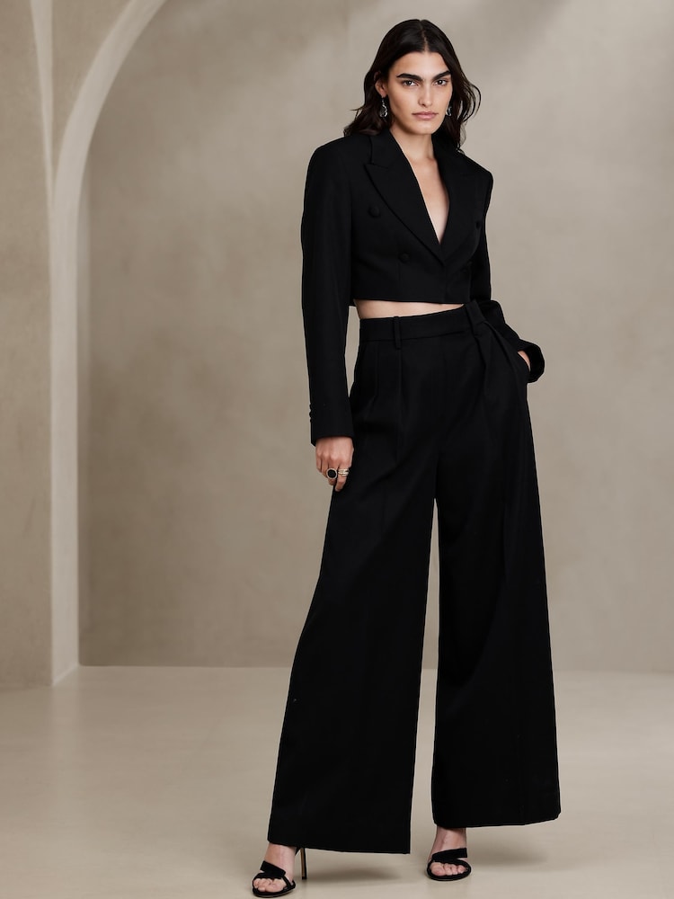 Banana Republic Black Cara Wool-Blend Trousers - Image 1 of 3