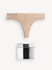 Victoria's Secret Black/White/Grey/Nude Thong Logo 4 Pack Knickers - Image 1 of 5
