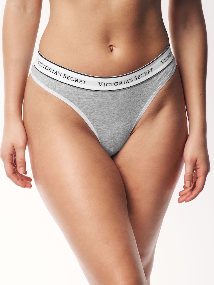 Victoria's Secret Grey Heather Thong Logo 4 Pack Knickers - Image 2 of 7