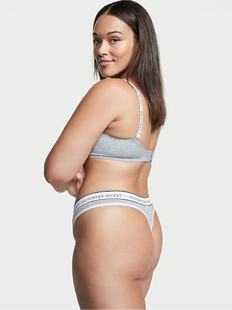 Victoria's Secret Grey Heather Thong Logo 4 Pack Knickers - Image 7 of 7