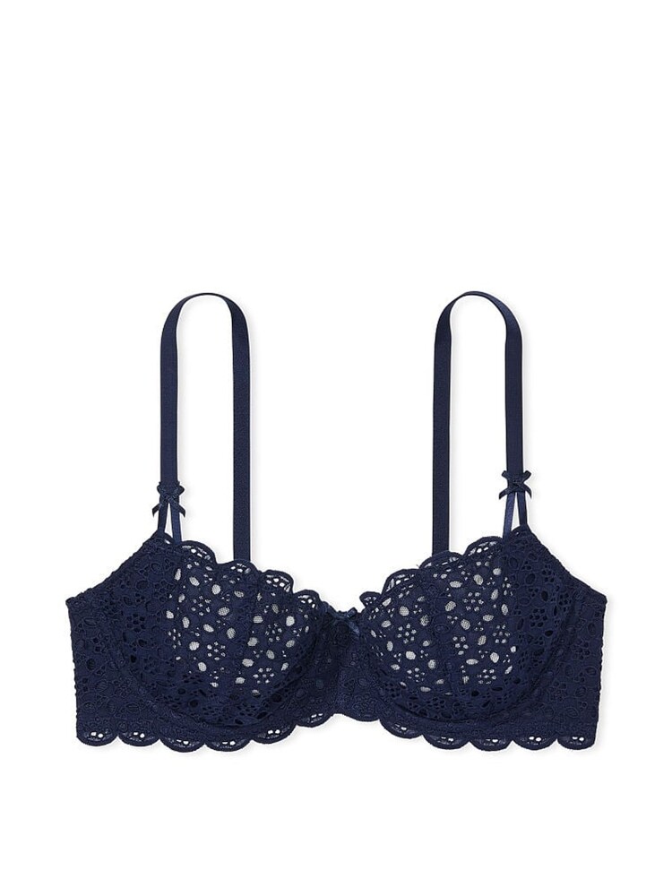 Victoria's Secret Ensign Blue Unlined Balcony Broderie Scalloped Trim Bra - Image 4 of 4