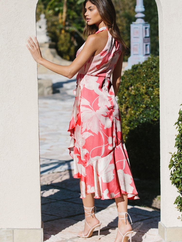 Lipsy White Print Halter Ruffle Tiered Midi Dress - Image 2 of 4 Lipsy White Print Halter Ruffle Tiered Midi Dress - Image 2 of 4