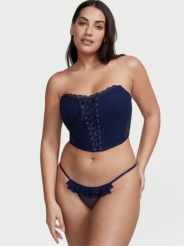 Victoria's Secret Ensign Navy Blue Bikini Broderie Knickers - Image 1 of 4