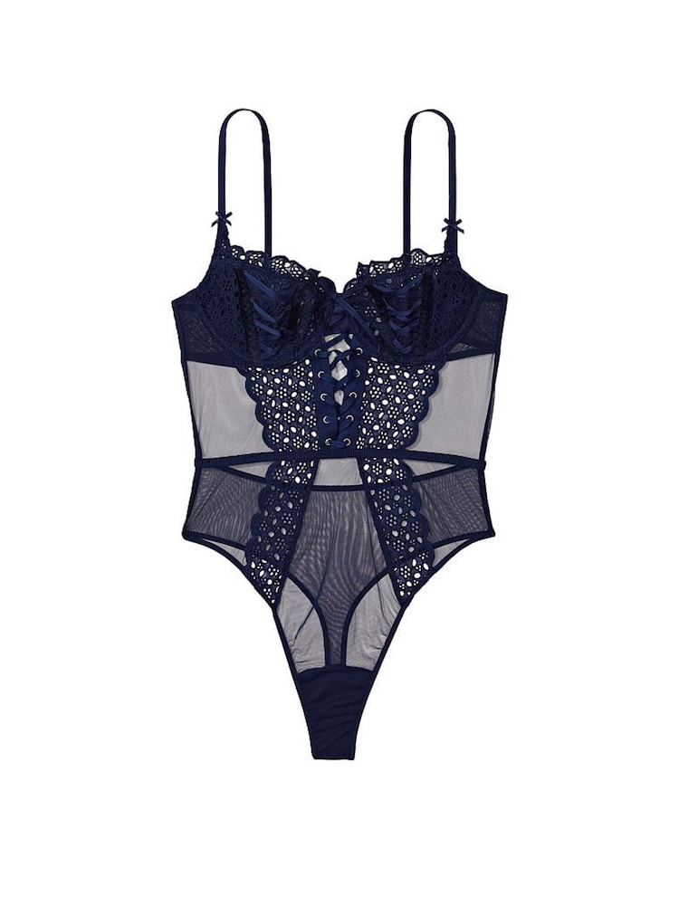 Victoria's Secret Ensign Navy Blue Broderie Unlined Balcony Body - Image 3 of 3