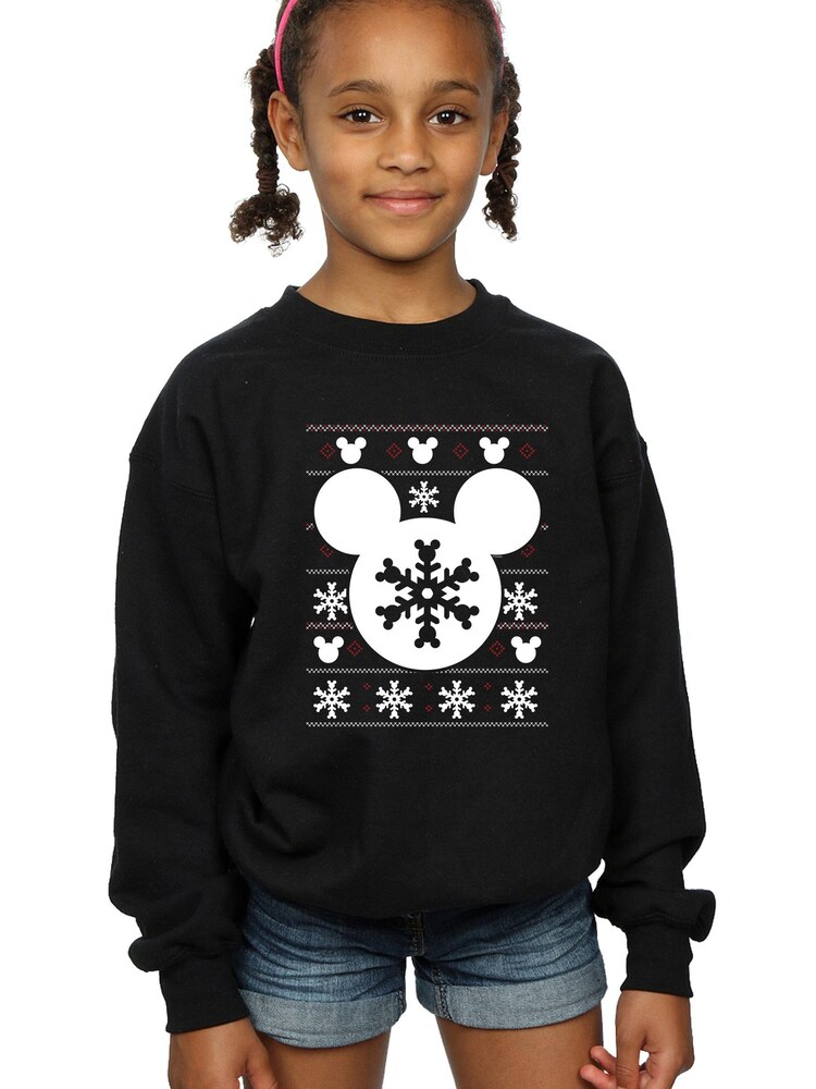 Brands In Black Mickey Mouse Christmas Silhouette Snowflake Girls Black Sweatshirt - Image 1 of 4