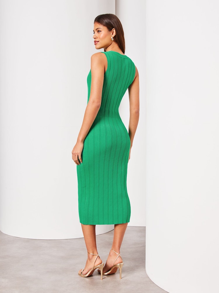Lipsy Green Button V-Neck Sleeveless Bodycon Midi Dress - Image 2 of 4