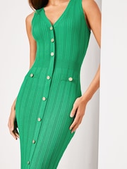 Lipsy Green Button V-Neck Sleeveless Bodycon Midi Dress - Image 4 of 4