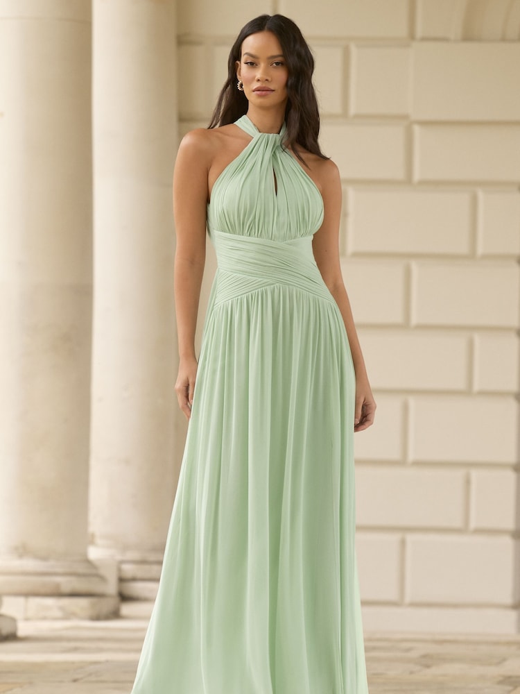 Lipsy Green Halterneck Keyhole Bridesmaid Maxi Dress - Image 1 of 4