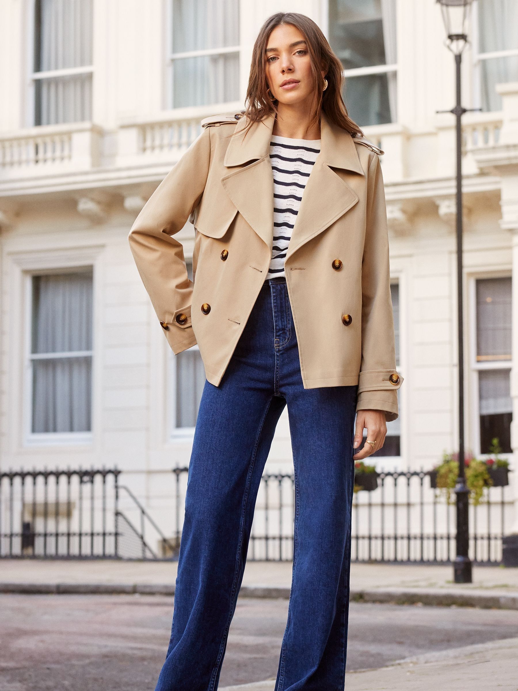 Love & Roses Camel Cropped Trench Jacket