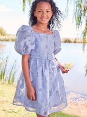 Lipsy Blue Puff Sleeve Occasion Dress (3yrs-16yrs) - Image 1 of 4