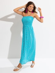 Pour Moi Blue Aqua Spot Removable Straps Shirred Bodice Maxi Dress - Image 1 of 5