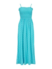 Pour Moi Blue Aqua Spot Removable Straps Shirred Bodice Maxi Dress - Image 4 of 5