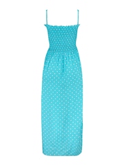 Pour Moi Blue Aqua Spot Removable Straps Shirred Bodice Maxi Dress - Image 5 of 5