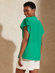 Love & Roses Green Dobby Spot Ruffle V Neck Flutter Sleeve Blouse - Image 3 of 4