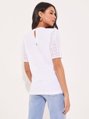 Lipsy White Broderie Front Half Sleeve T-Shirt - Image 2 of 4