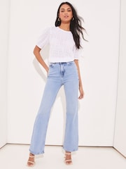 Lipsy White Broderie Front Half Sleeve T-Shirt - Image 3 of 4