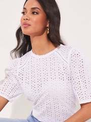 Lipsy White Broderie Front Half Sleeve T-Shirt - Image 4 of 4