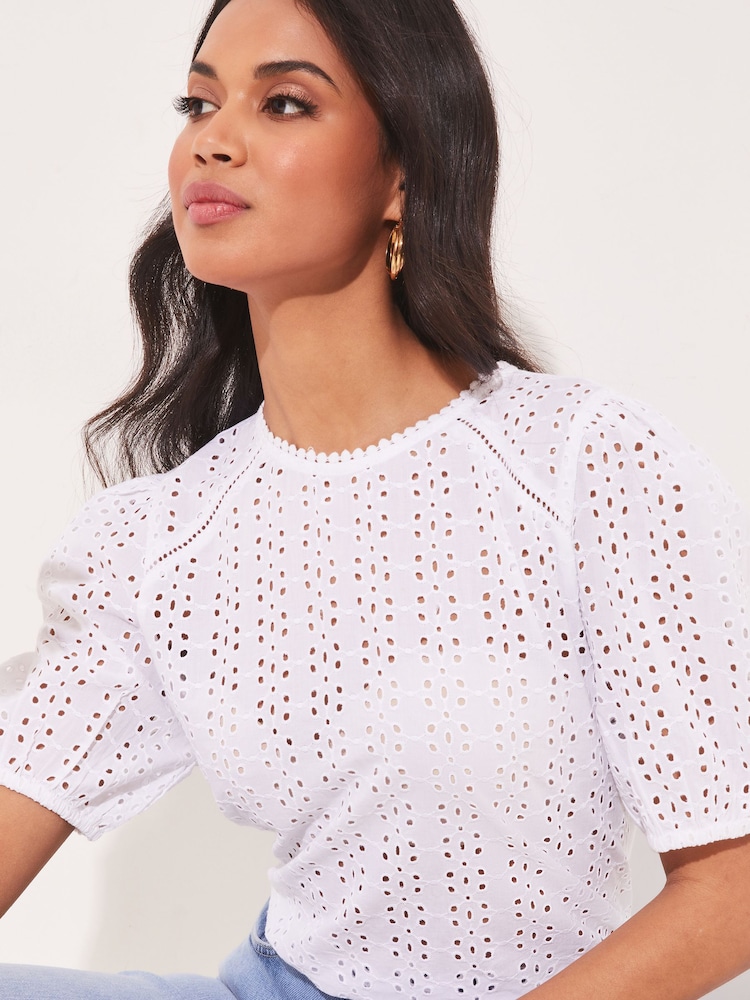 Lipsy White Broderie Front Half Sleeve T-Shirt - Image 4 of 4