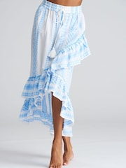 South Beach Blue Jacquard Frill Midi Summer Skirt - Image 2 of 5