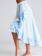 South Beach Blue Jacquard Frill Midi Summer Skirt - Image 3 of 5