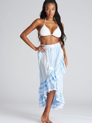 South Beach Blue Jacquard Frill Midi Summer Skirt - Image 4 of 5