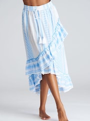 South Beach Blue Jacquard Frill Midi Summer Skirt - Image 5 of 5