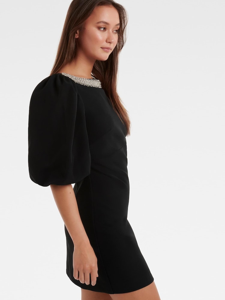 Forever New Black Maisie Embellished Neck Mini Dress - Image 2 of 4