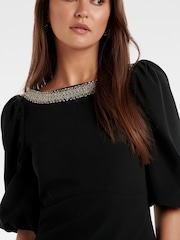 Forever New Black Maisie Embellished Neck Mini Dress - Image 3 of 4