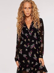 Apricot Black Multi Floral Bunches Ditsy Ruffle Dress - Image 1 of 4