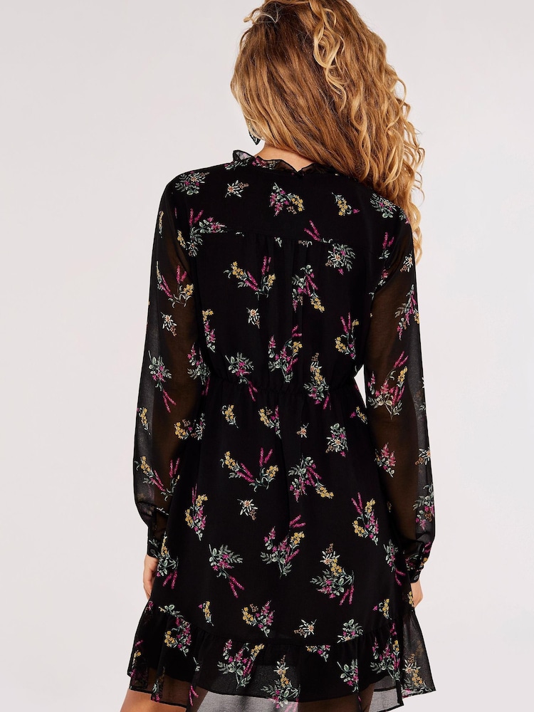 Apricot Black Multi Floral Bunches Ditsy Ruffle Dress - Image 2 of 4