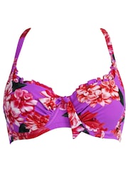Pour Moi Purple Floral Non Padded Getaway Bikini Top - Image 4 of 5