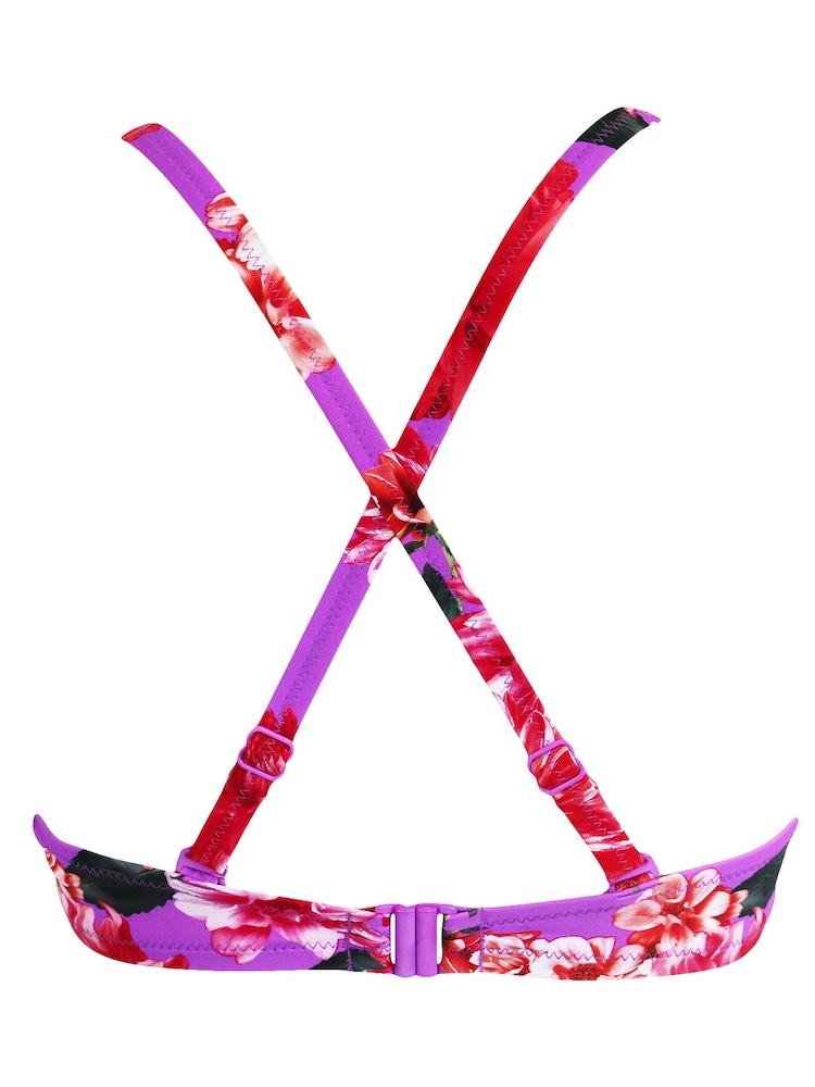 Pour Moi Purple Floral Non Padded Getaway Bikini Top - Image 5 of 5