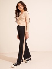 Lipsy Black Side Stripe Wide Leg Trousers - Image 1 of 4