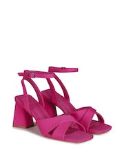 Linzi Fuchsia Pink Lilibet Block Heeled Sandal With Cross Over Front Strap - Image 3 of 4