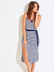 Pour Moi Blue Jersey Strap Detail Tie Waist Midi Dress - Image 3 of 3
