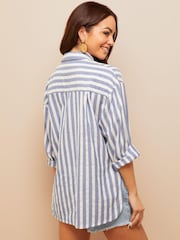Friends Like These Blue Linen Look Button Through Long Sleeve Shirt - Image 2 of 4