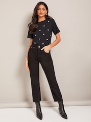 Friends Like These Black Round Neck Heart Embroidered T-Shirt - Image 3 of 4