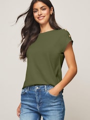 Lipsy Khaki Green Round Neck T-Shirt - Image 1 of 4