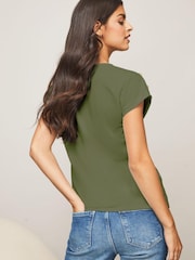 Lipsy Khaki Green Round Neck T-Shirt - Image 2 of 4