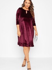 Yours Curve Red Velvet Key Hole Dress - Image 1 of 4