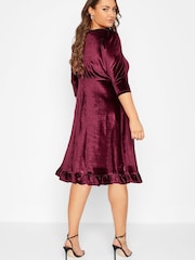 Yours Curve Red Velvet Key Hole Dress - Image 2 of 4