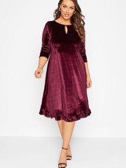 Yours Curve Red Velvet Key Hole Dress - Image 3 of 4