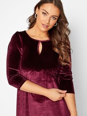Yours Curve Red Velvet Key Hole Dress - Image 4 of 4