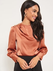 Lipsy Pink Shoulder Button Detail Long Sleeve Top - Image 1 of 4