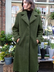 Love & Roses Khaki Green Teddy Longline Button Through Trench Coat - Image 1 of 4