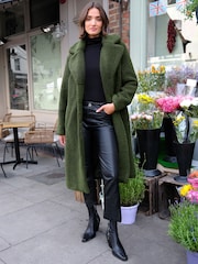 Love & Roses Khaki Green Teddy Longline Button Through Trench Coat - Image 4 of 4
