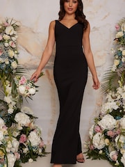 Chi Chi London Black Sleeveless Plunge Neck Maxi Dress - Image 1 of 4