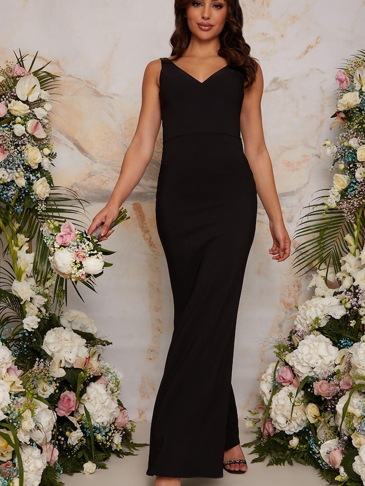 Chi Chi London Black Sleeveless Plunge Neck Maxi Dress - Image 1 of 4