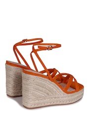 Linzi Orange Desta Rope Platform Wedge With Cross Over Front Straps - Image 4 of 4