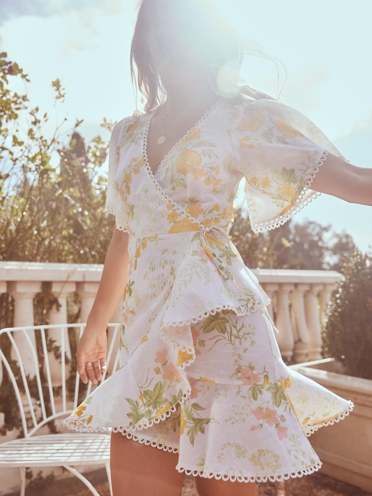 Lipsy Yellow Floral Short Sleeve Wrap Mini Dress - Image 4 of 4 Lipsy Yellow Floral Short Sleeve Wrap Mini Dress - Image 4 of 4